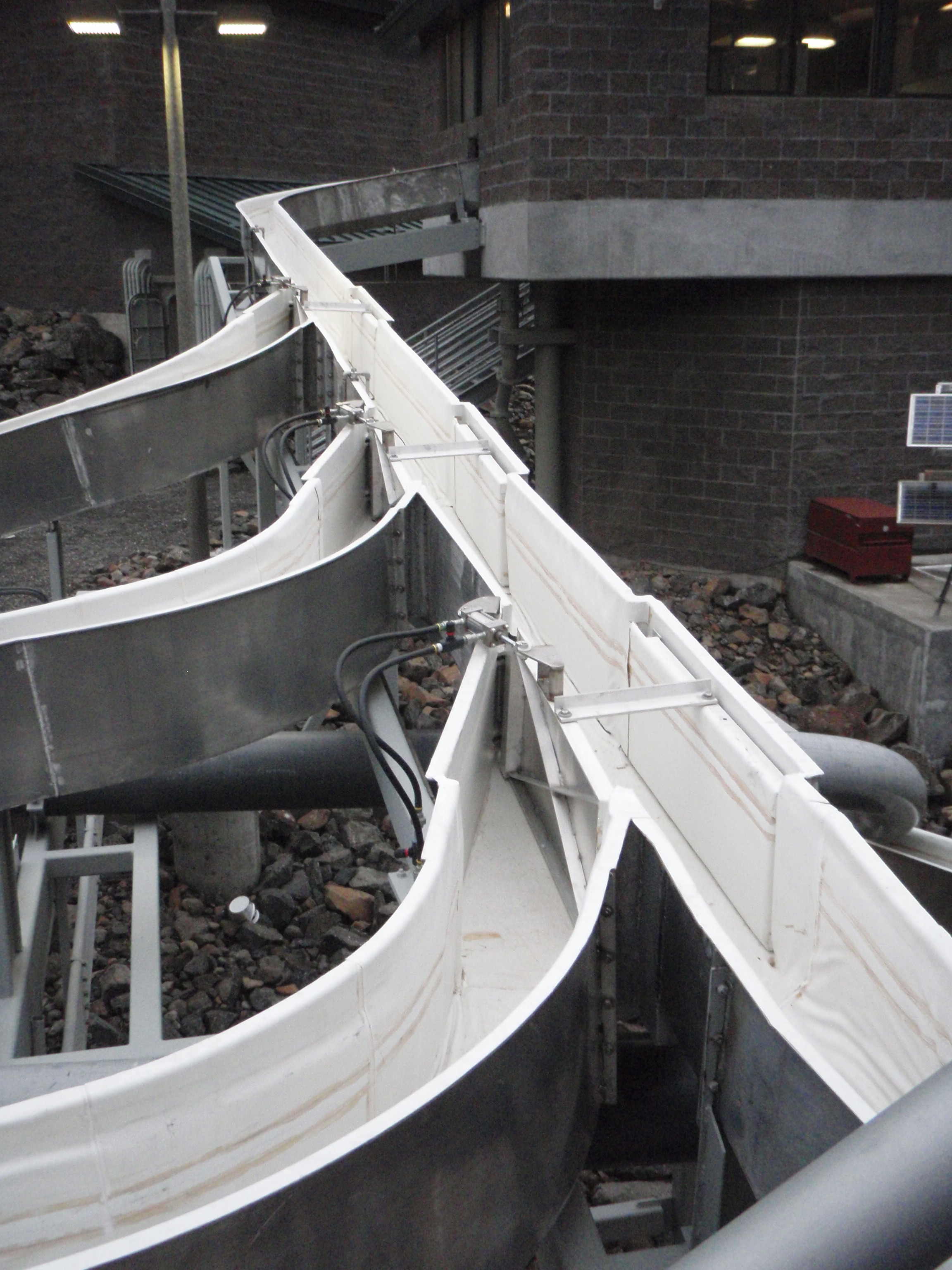 Flumes leading from Fish Lift to work-up facility.